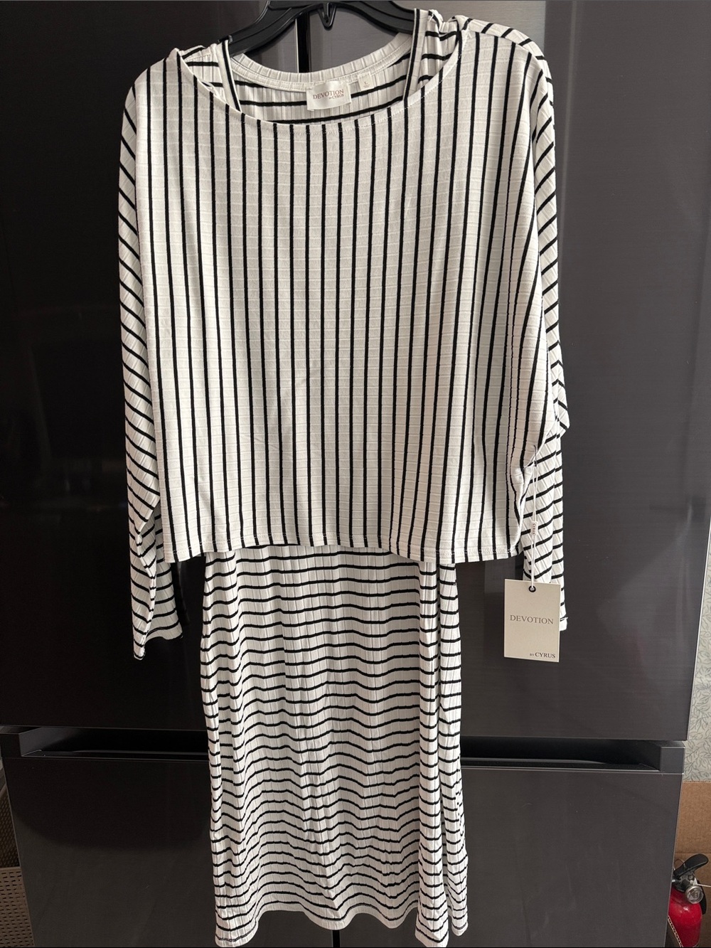 belk Black & White Striped Long Sleeve Dress Set